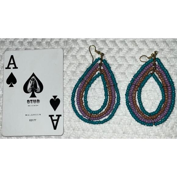 Iris Apfel & Bajalia Teardrop Seed Bead Dangle Earrings Boho Tribal Statement - Picture 2 of 4